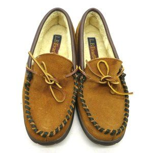 LB Evans Brown Leather Faux Fur Lined Driving Slippers Shoes Men's 9 M